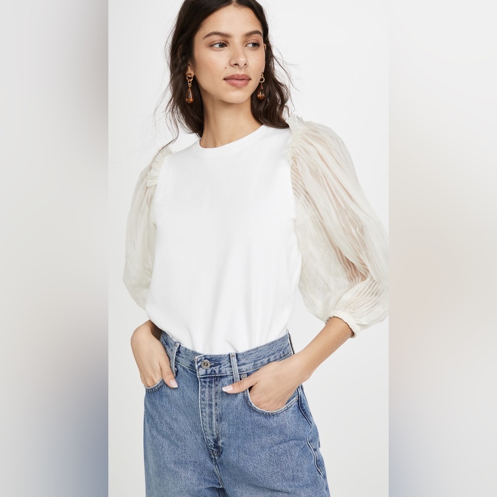 NWT Sea New York Olive Puff-Sleeve Top White Size XS